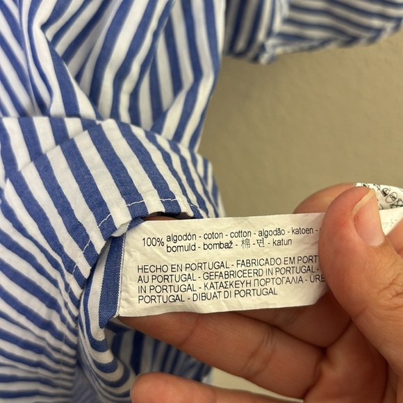 Zara Woman Off Shoulder Shirred Tunic or Mini Dress Coastal Stripe White Blue XS - Picture 6 of 9